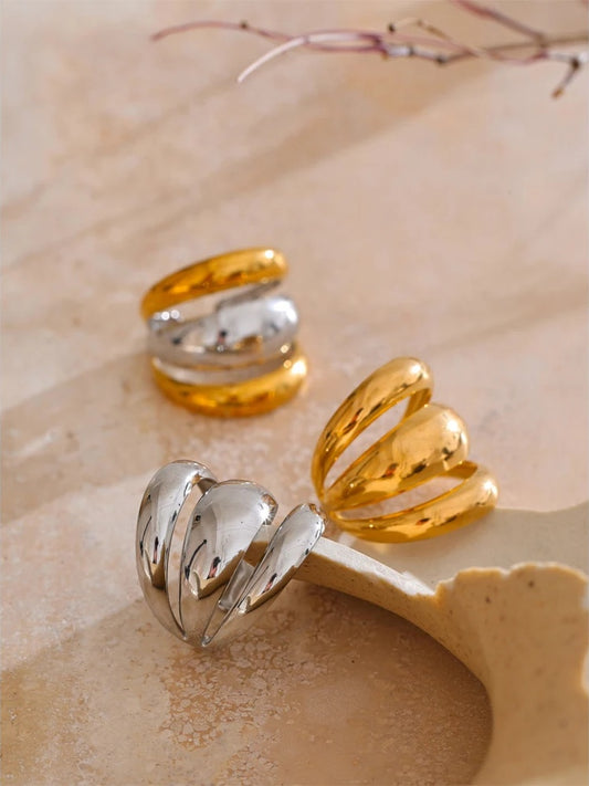 Layered hollow open abstract adjustable ring women - product image