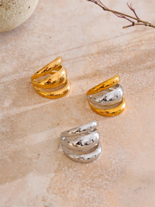 Layered hollow open abstract adjustable ring women - product image