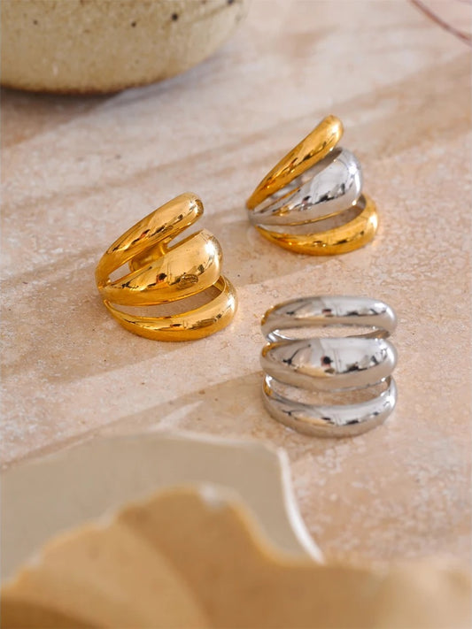 Layered hollow open abstract adjustable ring women - product image