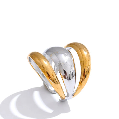 Layered hollow open abstract adjustable ring women - product image