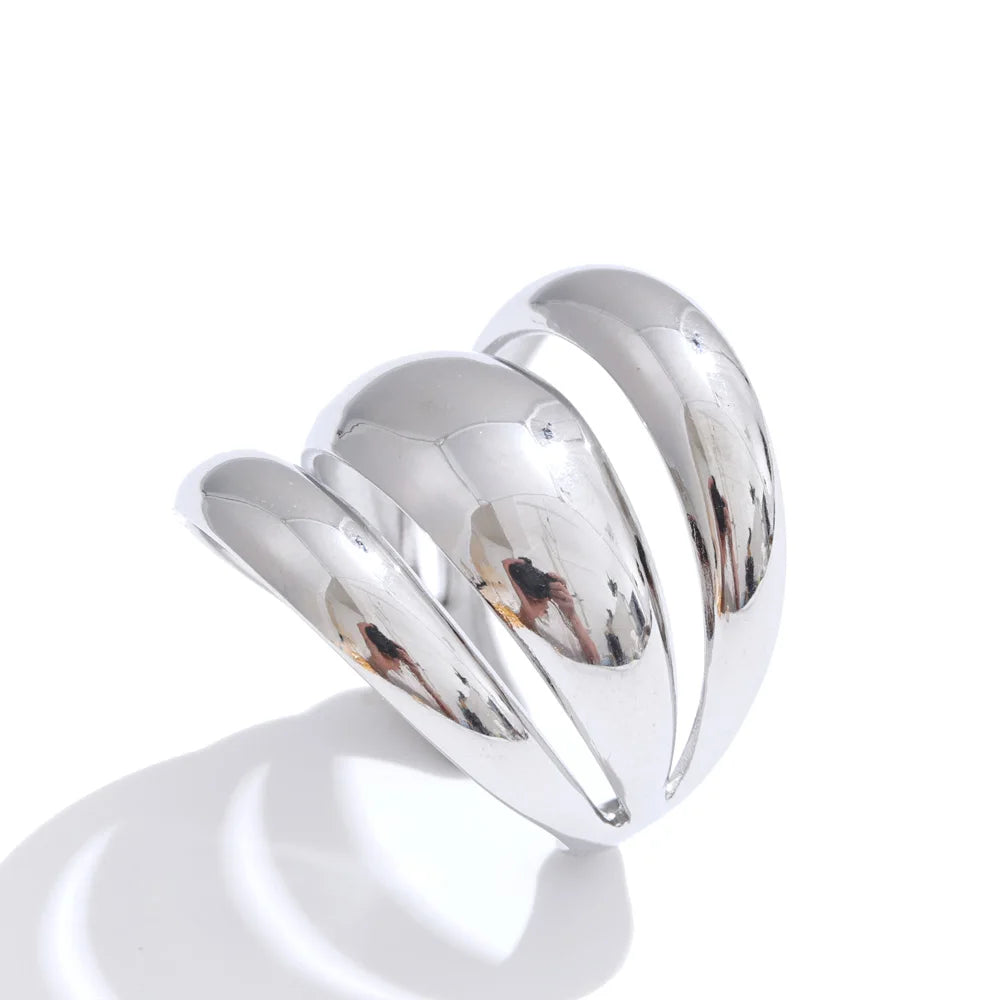 Layered hollow open abstract adjustable ring women - product image