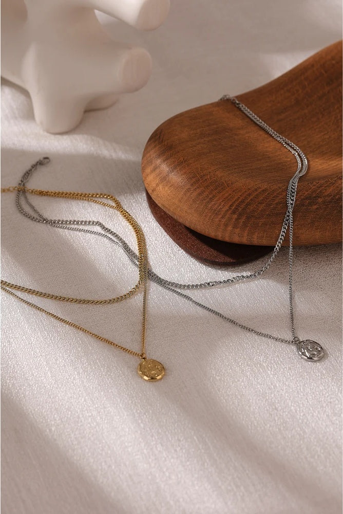 Layered metal texture abstract statement pendant - product image