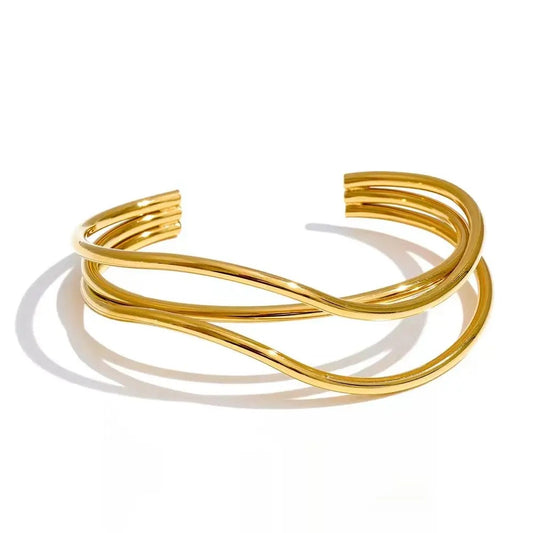 Layered open minimalist wrist bangle bracelet - product image