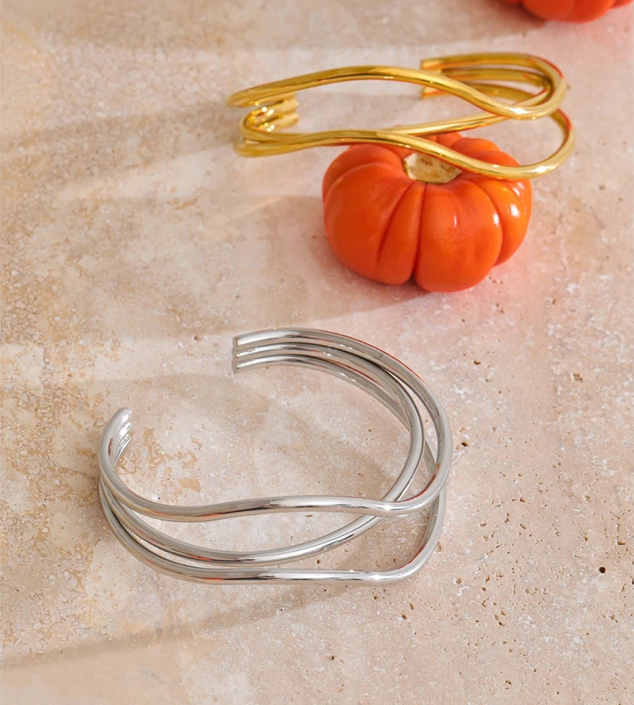 Layered open minimalist wrist bangle bracelet - product image