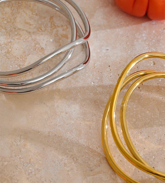 Layered open minimalist wrist bangle bracelet - product image