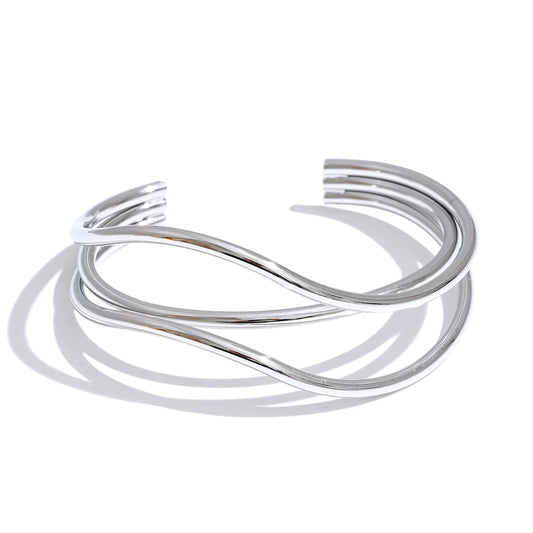Layered open minimalist wrist bangle bracelet - product image