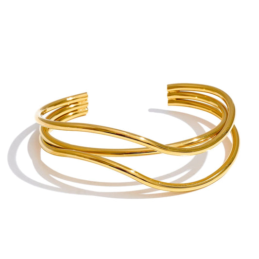 Layered open minimalist wrist bangle bracelet - product image