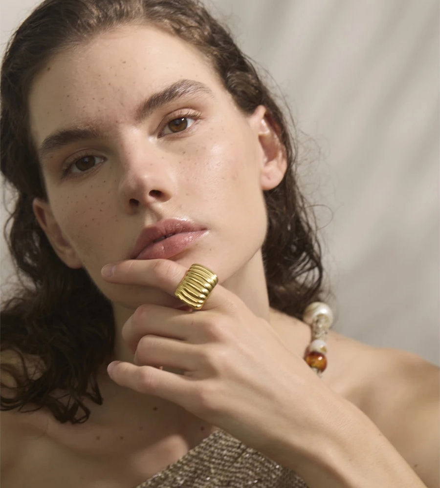 Layered rectangle open adjustable ring - product image