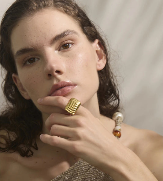 Layered rectangle open adjustable ring - product image