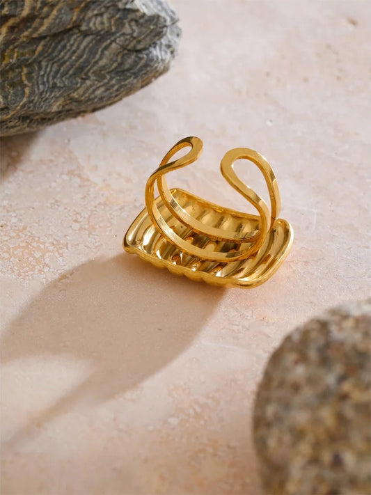 Layered rectangle open adjustable ring - product image