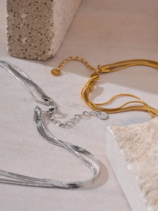 Layered snake chain stacking pendant necklace - product image