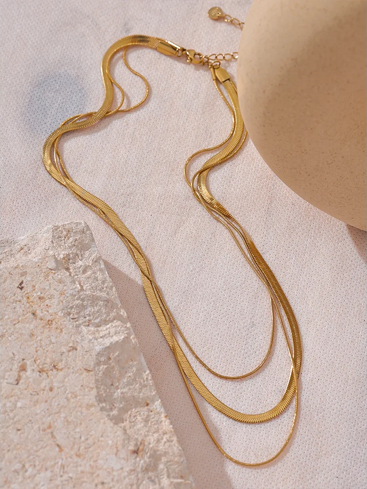 Layered snake chain stacking pendant necklace - product image