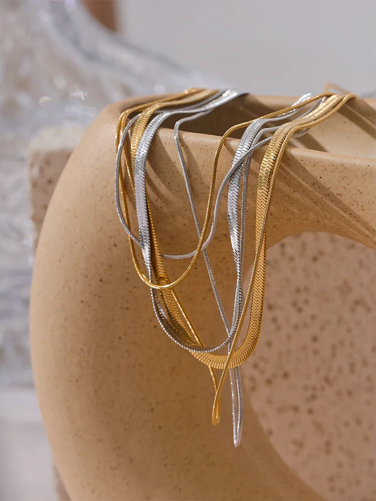 Layered snake chain stacking pendant necklace - product image