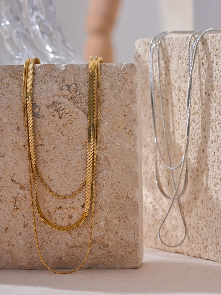 Layered snake chain stacking pendant necklace - product image