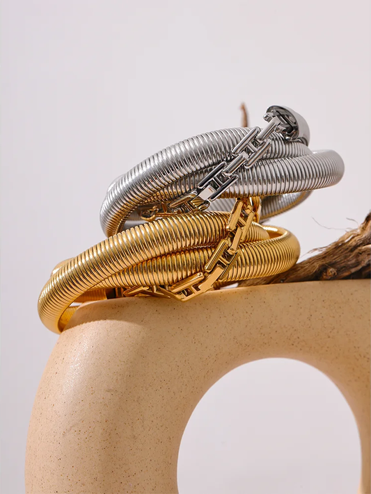 Layered thick elastic abstract bangle bracelet - product image