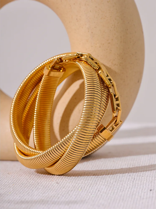 Layered thick elastic abstract bangle bracelet - product image