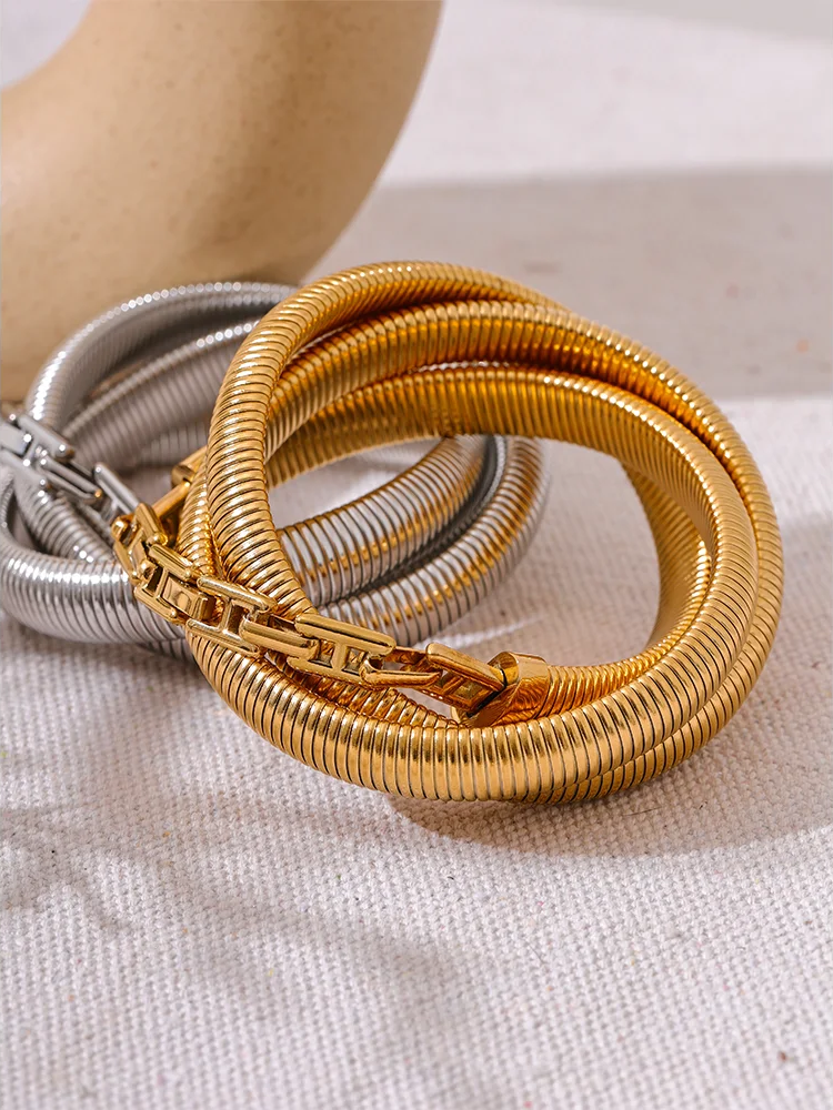 Layered thick elastic abstract bangle bracelet - product image