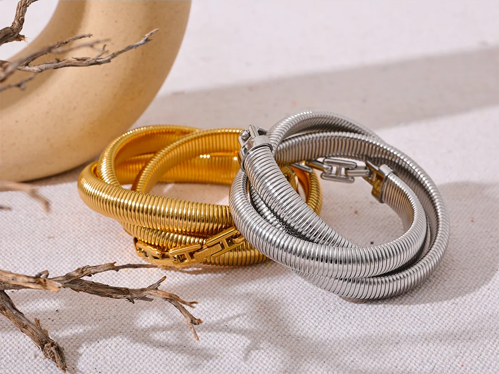 Layered thick elastic abstract bangle bracelet - product image