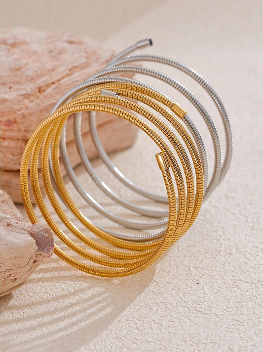 Layered wide modern statement bangle bracelet - product image