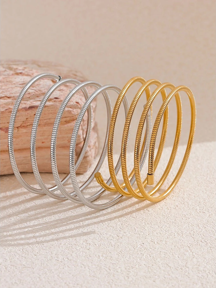 Layered wide modern statement bangle bracelet - product image