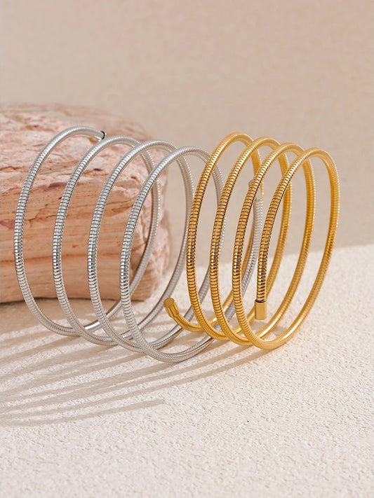 Layered wide modern statement bangle bracelet - product image