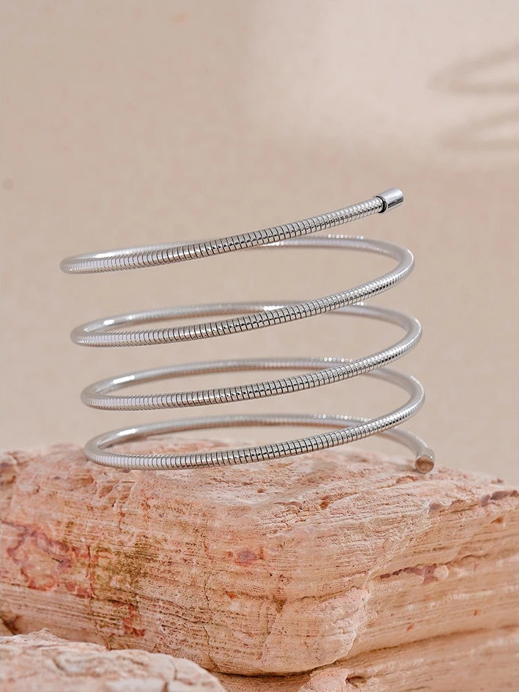 Layered wide modern statement bangle bracelet - product image