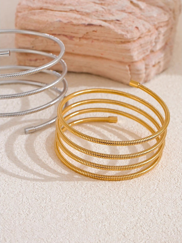 Layered wide modern statement bangle bracelet - product image