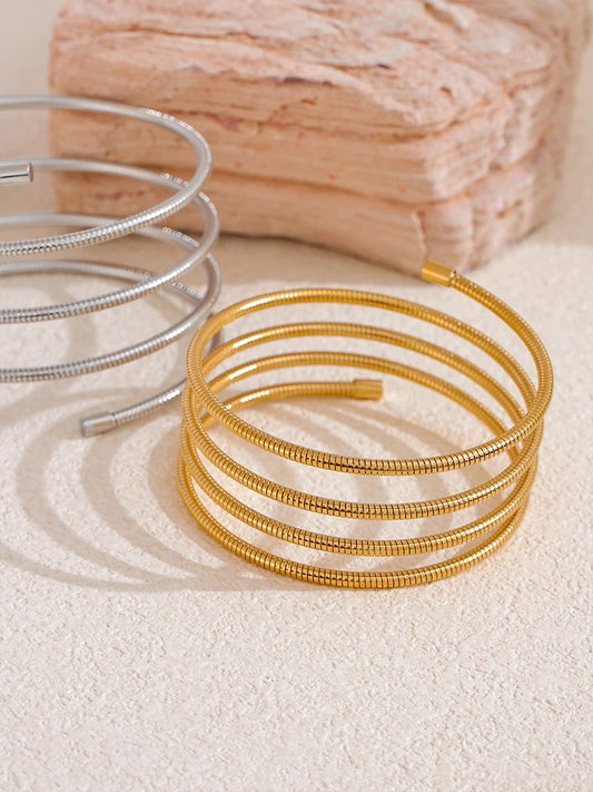 Layered wide modern statement bangle bracelet - product image
