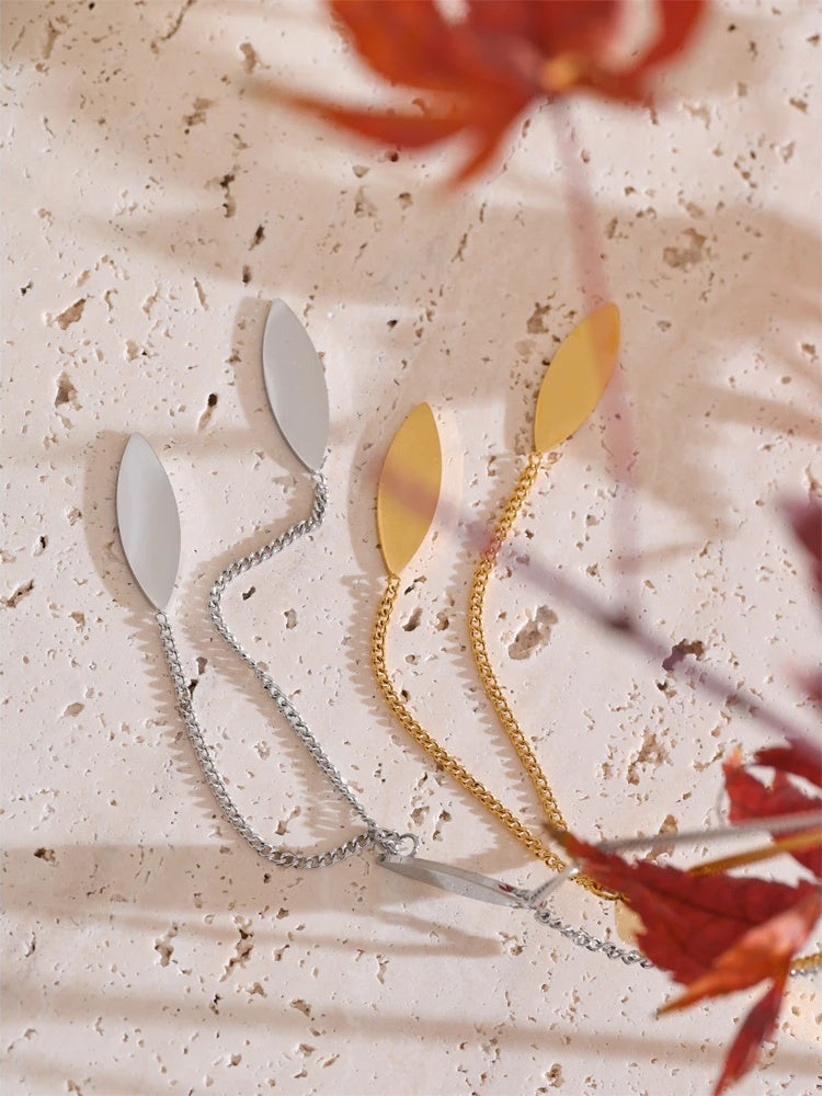 Leaf chain long drop pendant necklace - product image