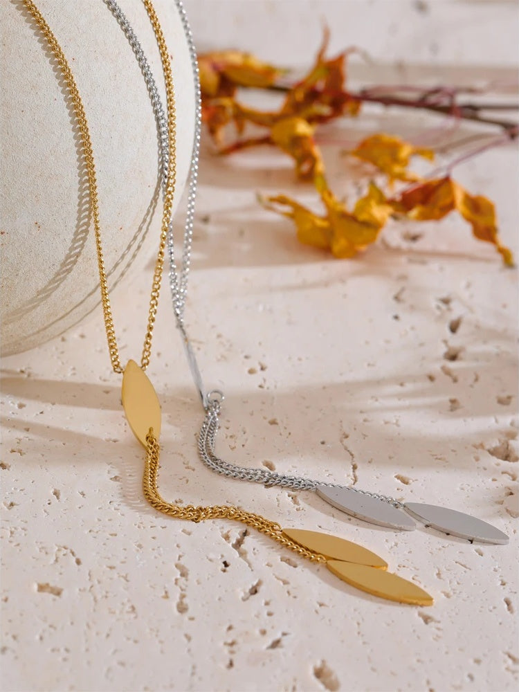 Leaf chain long drop pendant necklace - product image