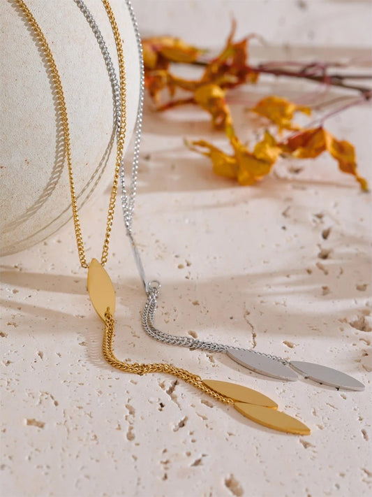 Leaf chain long drop pendant necklace - product image