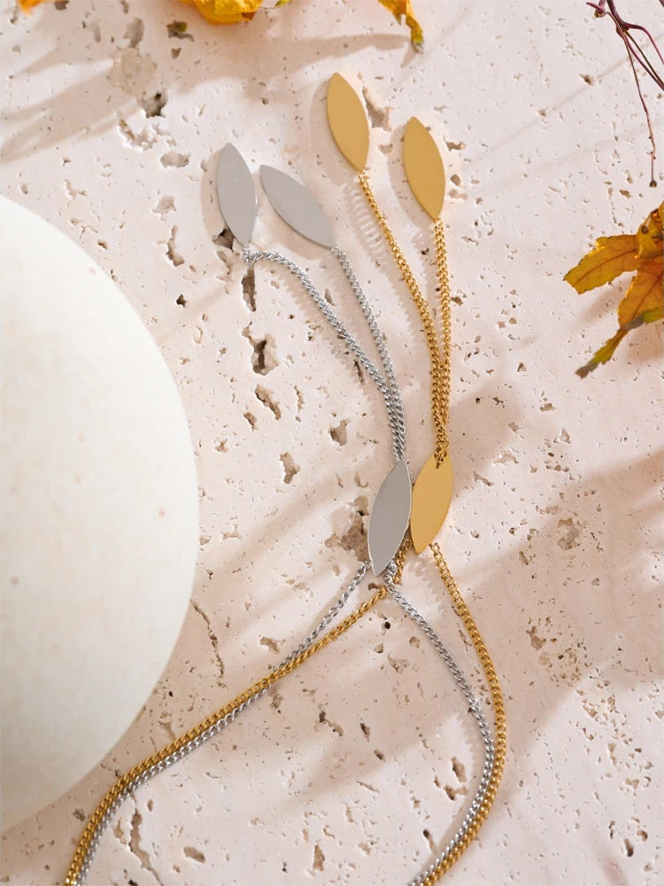 Leaf chain long drop pendant necklace - product image
