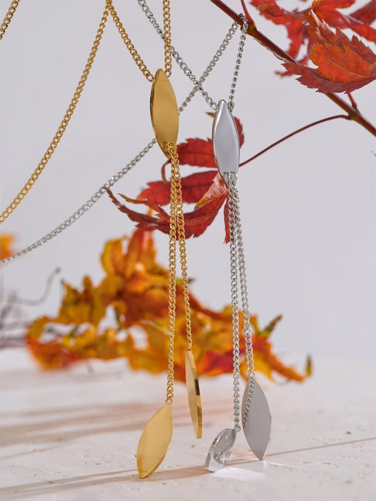 Leaf chain long drop pendant necklace - product image