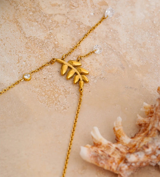 Leaf chain tassel cubic zirconia pendant necklace - product image