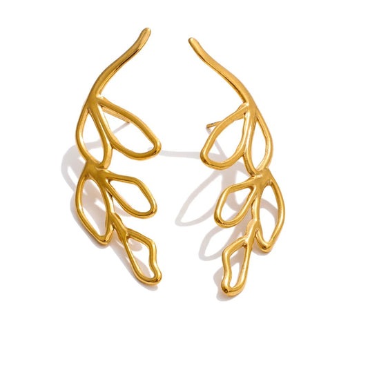 Leaf hollow big stud earrings women - product image