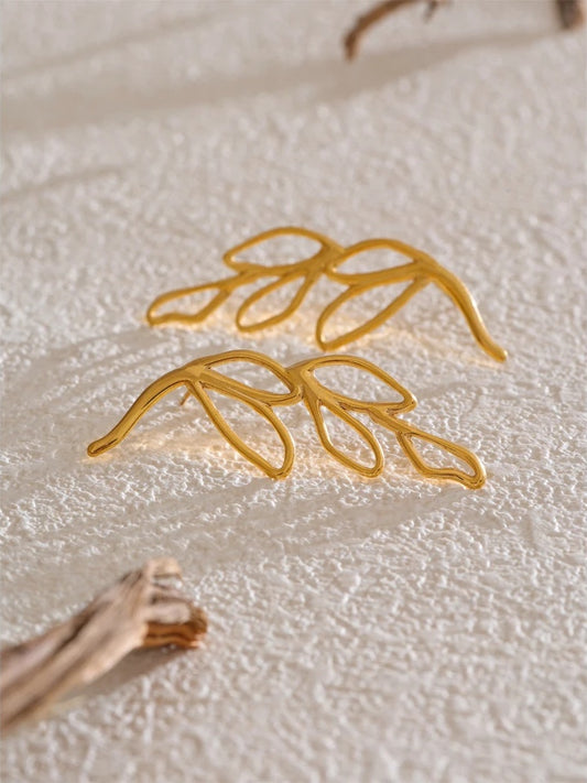 Leaf hollow big stud earrings women - product image