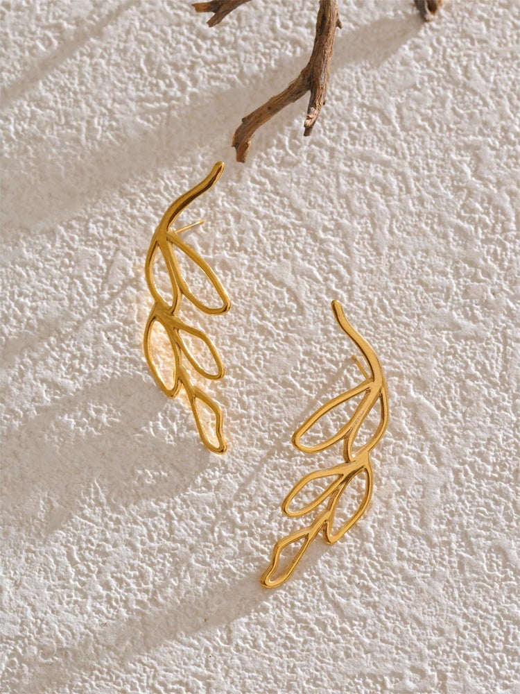 Leaf hollow big stud earrings women - product image