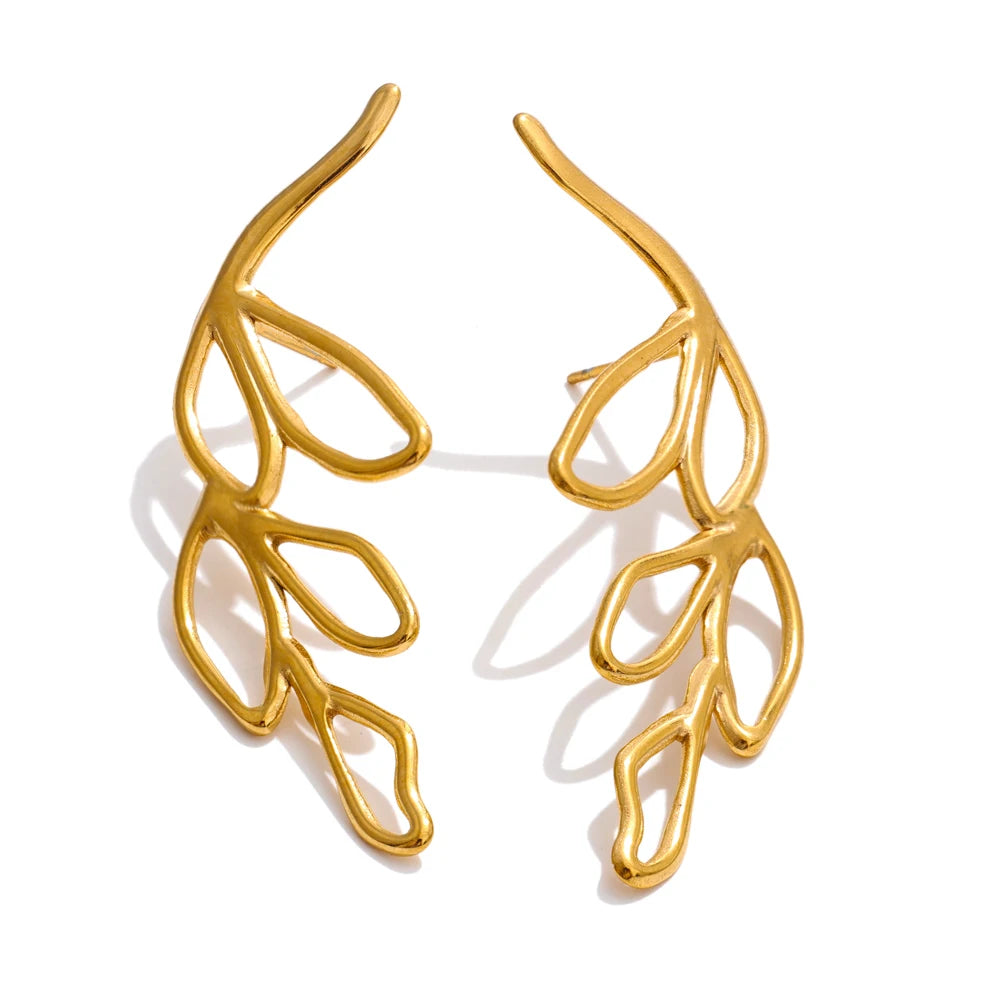 Leaf hollow big stud earrings women - product image