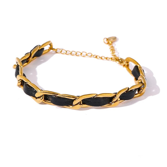 Leather chain metal texture bracelet - product image
