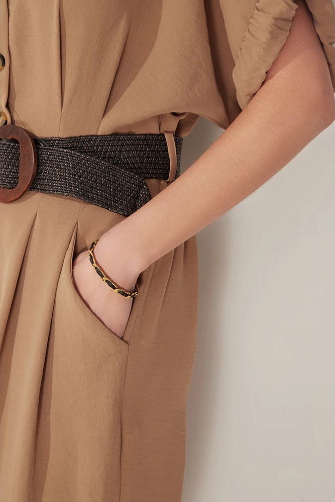 Leather chain metal texture bracelet - product image