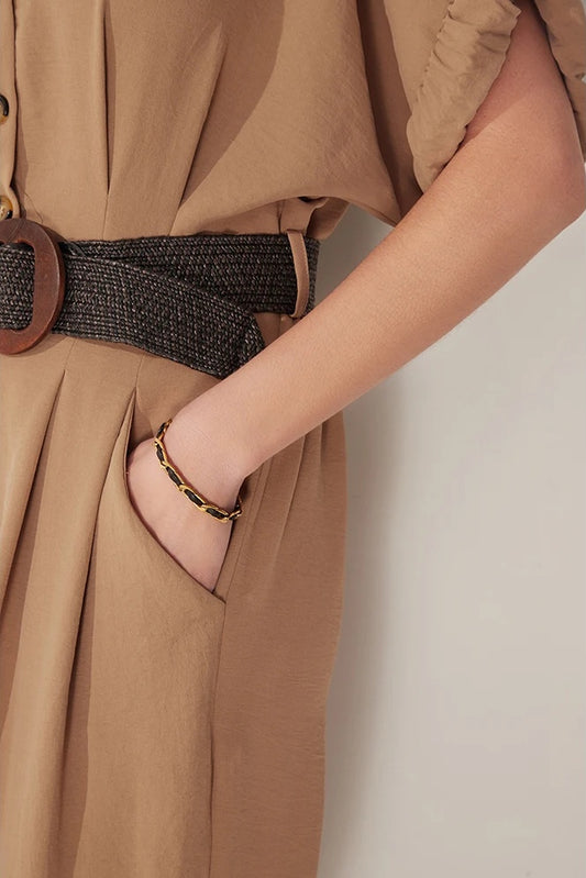 Leather chain metal texture bracelet - product image