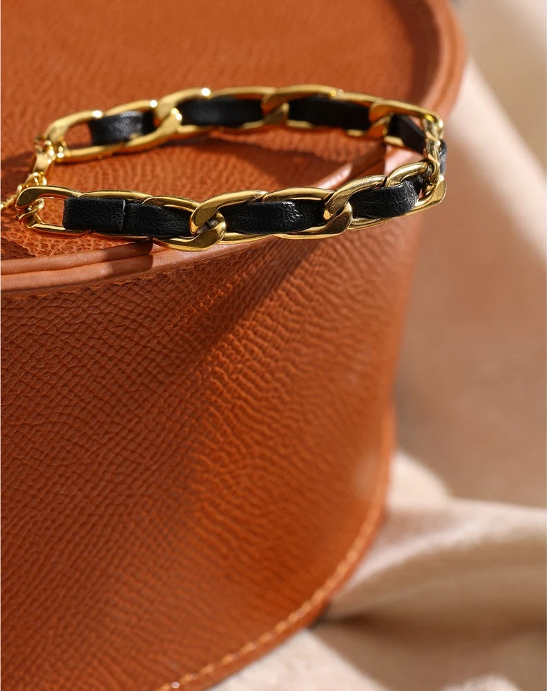 Leather chain metal texture bracelet - product image