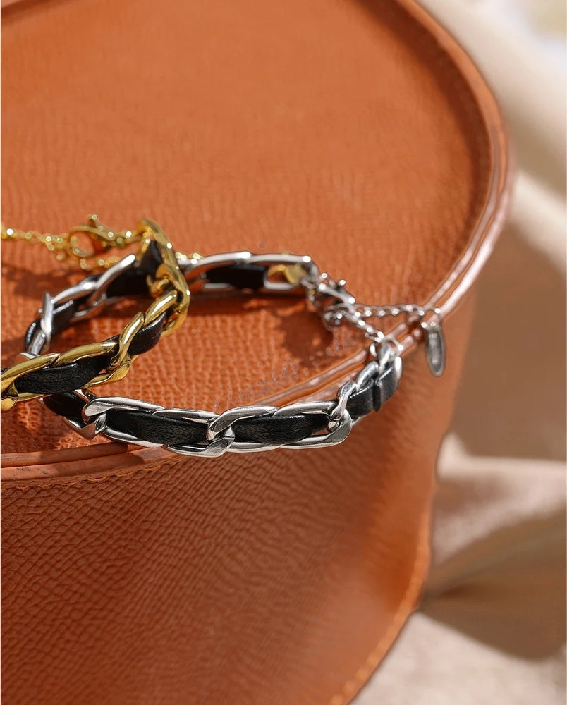 Leather chain metal texture bracelet - product image