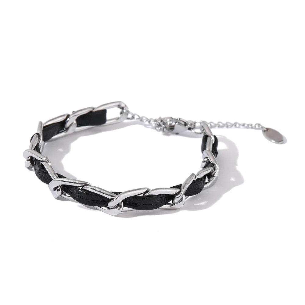 Leather chain metal texture bracelet - product image
