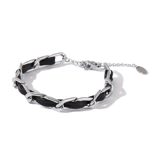Leather chain metal texture bracelet - product image