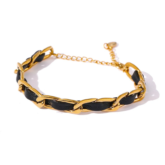 Leather chain metal texture bracelet - product image