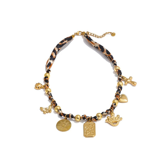Leopard print butterfly heart cross pendant necklace - product image
