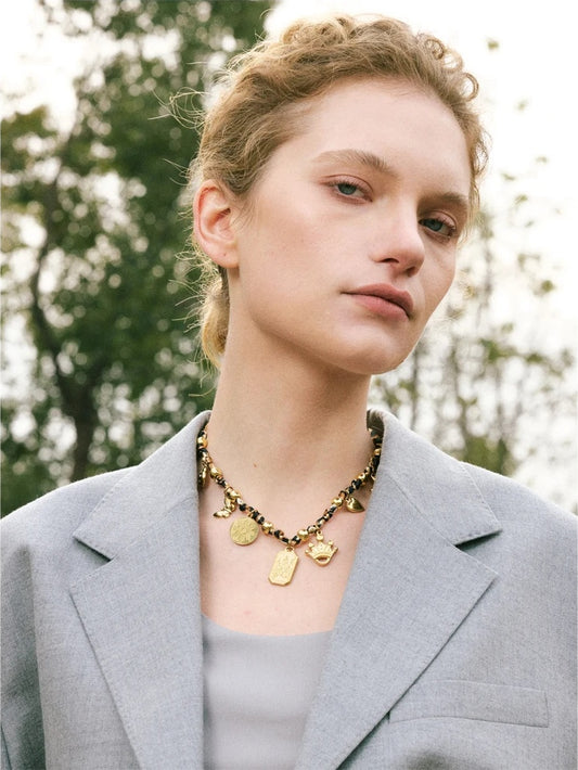 Leopard print butterfly heart cross pendant necklace - product image