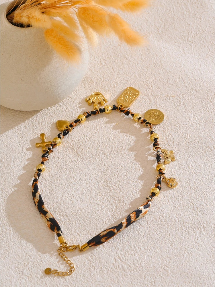 Leopard print butterfly heart cross pendant necklace - product image