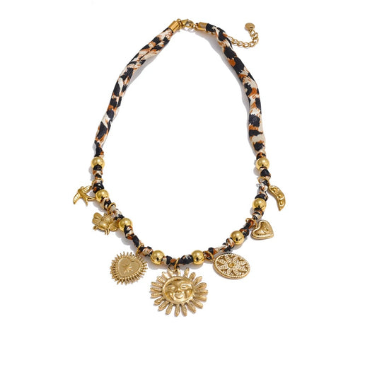 Leopard sunflower heart insect pendant necklace - product image